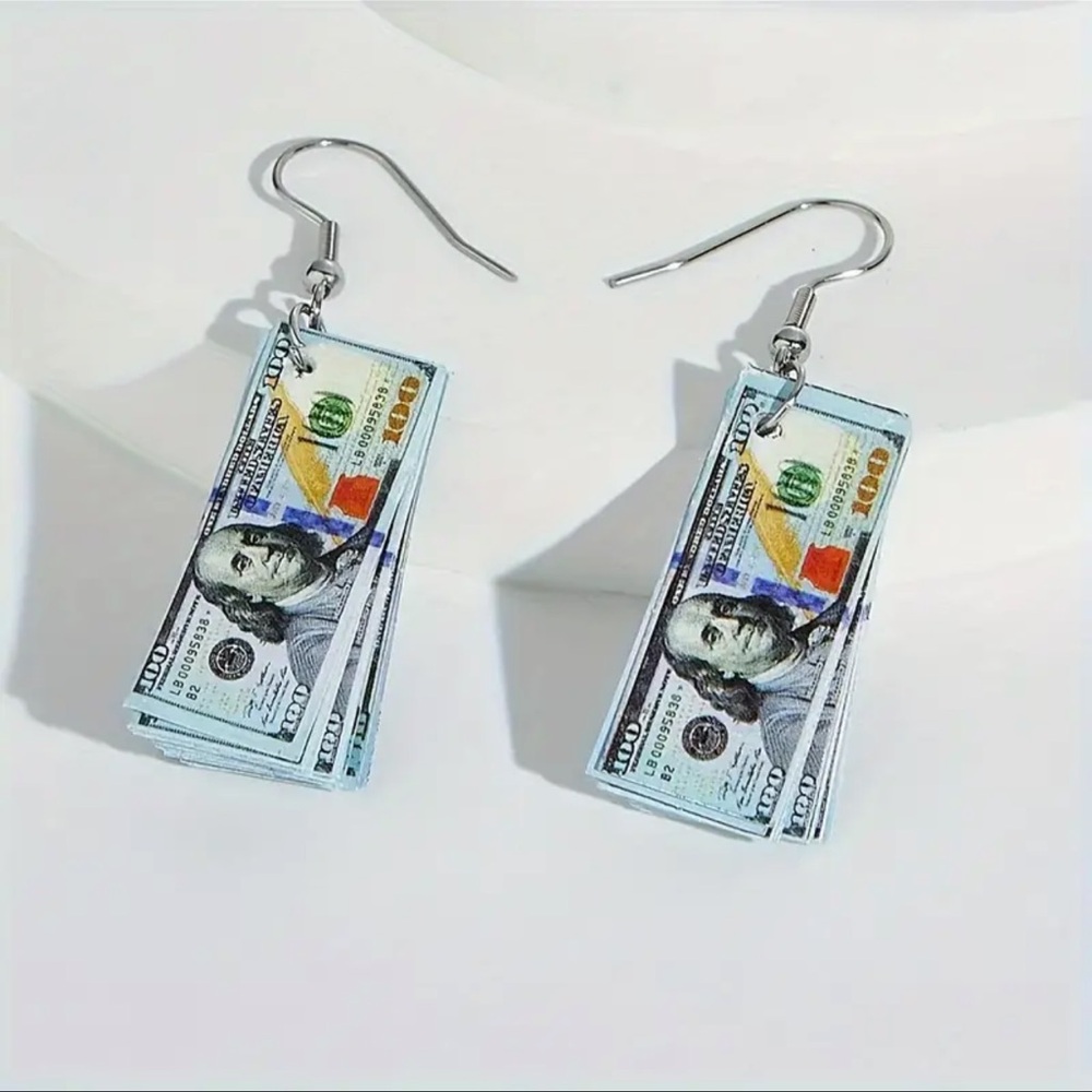 Earrings, Money Earrings, NIP, Fun, Pierced Ears, Hundred Dollar Bills